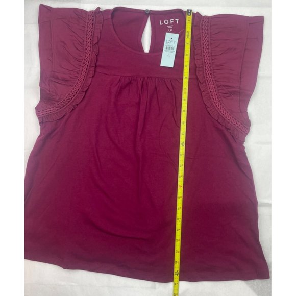 LOFT Women Petite Tiered Ruffle Mixed Media Top Large - Picture 8 of 16